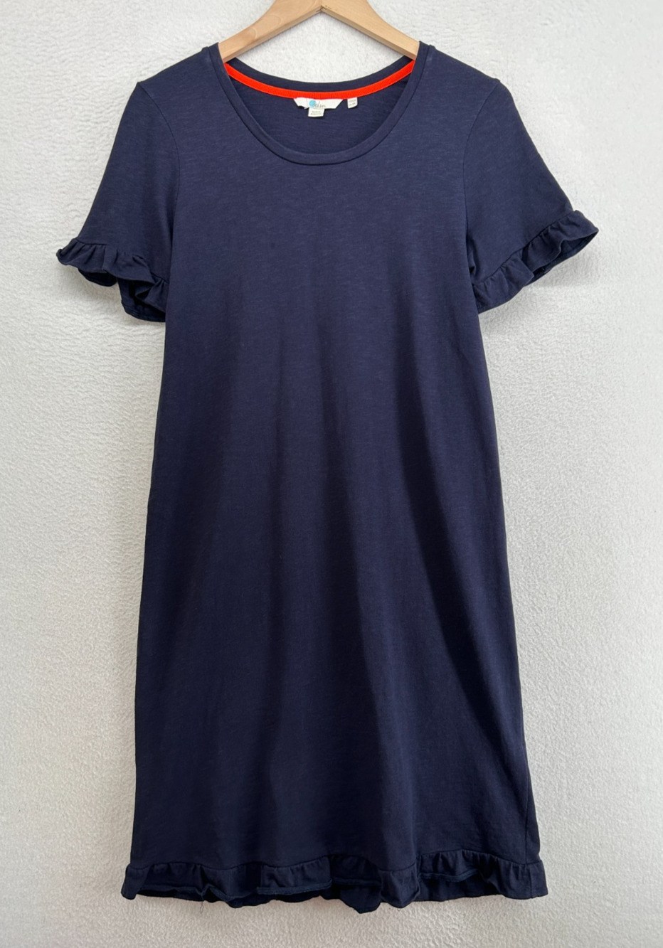 BODEN Dress 8R Emily Slub Jersey T-Shirt Shift Ruffle Short Sleeve Cotton Blue - Picture 1 of 14